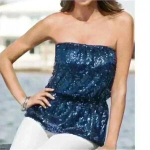 Boston proper blouson sequin top navy NWT